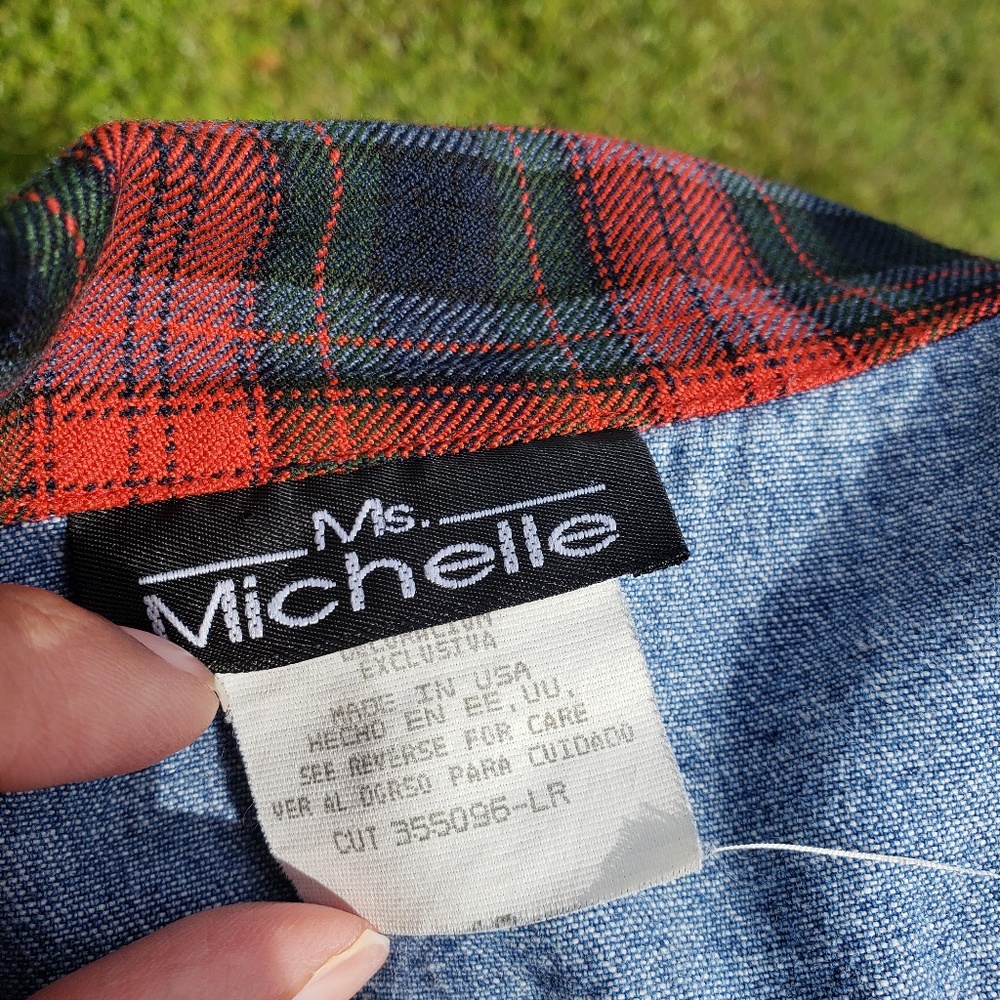 SOLD Vintage Plaid and Blue Jean Long Sleeve Dress - Picture 5 of 9